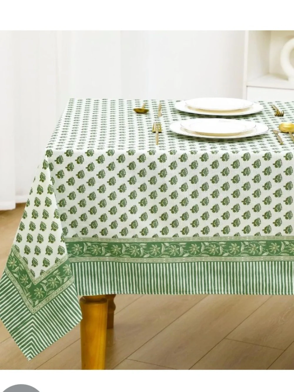 Farmhouse Floral Tablecloth 100% Cotton Rectangular 60x90” GREEN